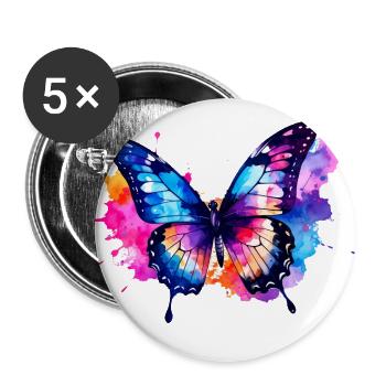 Papillon, Coloré, Aquarelle, Peinture - Lot de 5 grands badges (56 mm) - blanc - Devant