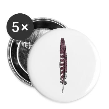 Feather brown-white hand-drawn (kestrel) - Buttons large 2.2''/56 mm (5-pack) - white - Front