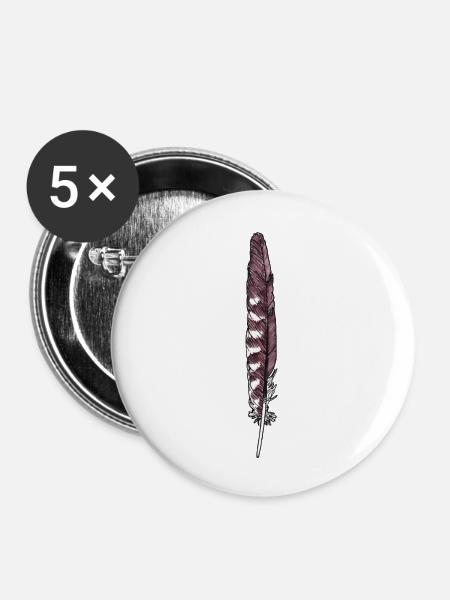 Feder Braun-Weiß Handgezeichnet (Turmfalke) - Buttons groß 56 mm (5er Pack) - Weiß