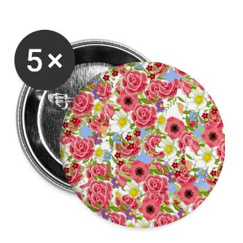 Blumenmuster bunte Blumen - Buttons groß 56 mm (5er Pack) - Weiß - Vorne