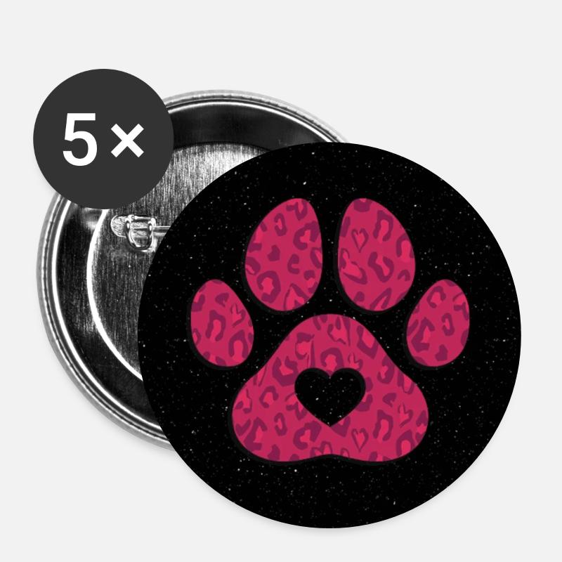 Bear's paw red pink black - Buttons large 2.2''/56 mm (5-pack) - white
