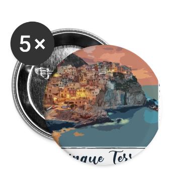 cinque terre ,blue,postcard, watercolor, italy - Buttons large 2.2''/56 mm (5-pack) - white - Front