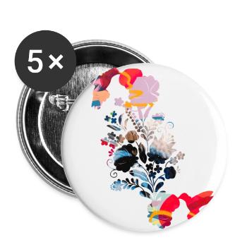 kolibri,aquarell,Illustration,blumen, ranke,floral - Buttons groß 56 mm (5er Pack) - Weiß - Vorne