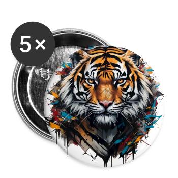 Mächtiger Tiger. Stärke im Graffiti-Stil. - Buttons groß 56 mm (5er Pack) - Weiß - Vorne