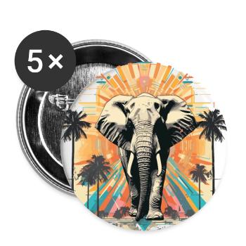 Vintage Elefant im Retro Sommer Tropen Style - Buttons groß 56 mm (5er Pack) - Weiß - Vorne