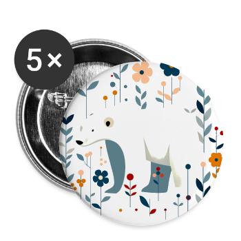 Floral polar bear - Buttons large 2.2''/56 mm (5-pack) - white - Front
