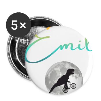 EMIL - Beau prénom de garçon avec dinosaure - Lot de 5 grands badges (56 mm) - blanc - Devant