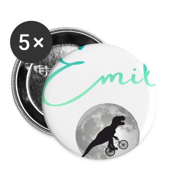 EMIL - Beau prénom de garçon avec dinosaure - Lot de 5 grands badges (56 mm) - blanc - Devant