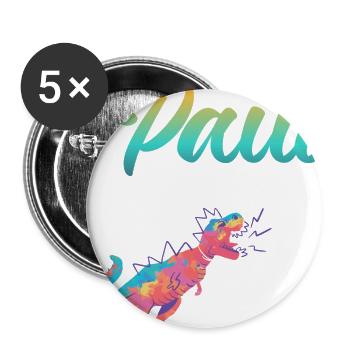 PAUL - Schöner Jungen Name mit Dinosaurier - Buttons groß 56 mm (5er Pack) - Weiß - Vorne