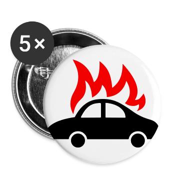 brennendes Auto - burning car - Buttons groß 56 mm (5er Pack) - Weiß - Vorne