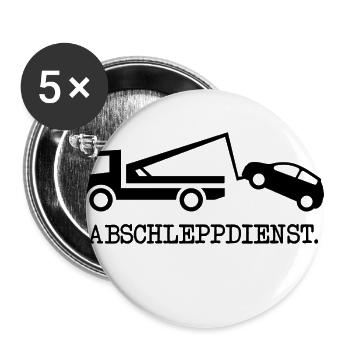 Abschleppdienst Abschleppen Flirten Party Gag LOL - Buttons groß 56 mm (5er Pack) - Weiß - Vorne