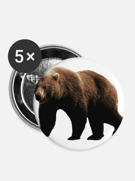 Brauner Bär - Buttons groß 56 mm (5er Pack) - Weiß