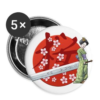 Sakura geisha with sword - Buttons large 2.2''/56 mm (5-pack) - white - Front
