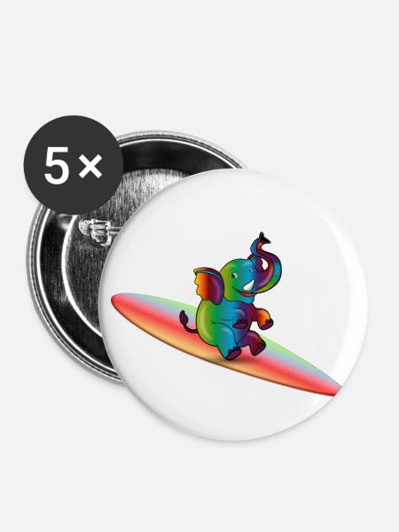 surfin 'elephant - Buttons large 2.2''/56 mm (5-pack) - white