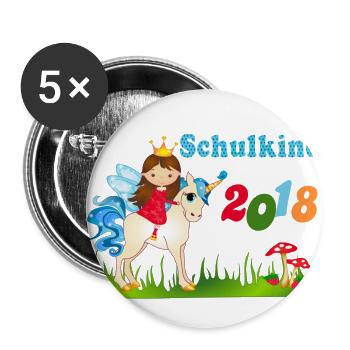 Schulkind 2018 Einschulung Einhorn Mädchen - Buttons groß 56 mm (5er Pack) - Weiß - Vorne