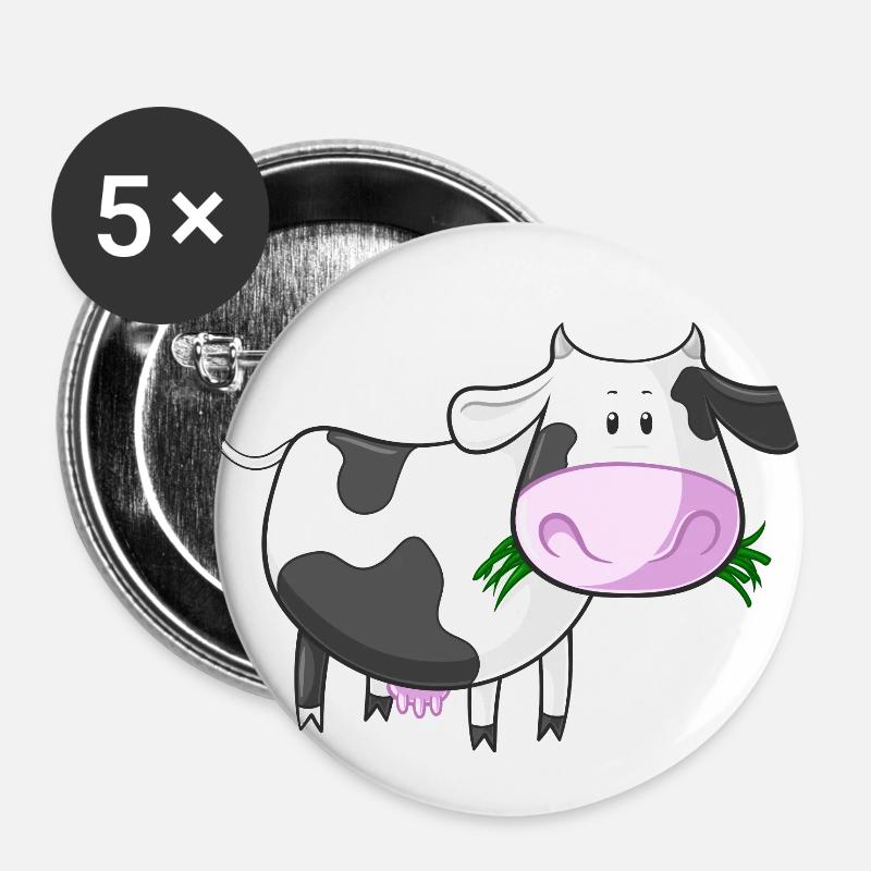 Naschende Comic Kuh - Buttons groß 56 mm (5er Pack) - Weiß