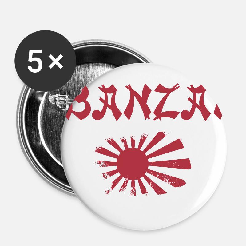 Banzai Japan - Buttons large 2.2''/56 mm (5-pack) - white