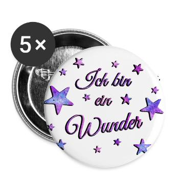Ich bin ein Wunder - lila | Sterne Geburt Baby - Buttons groß 56 mm (5er Pack) - Weiß - Vorne