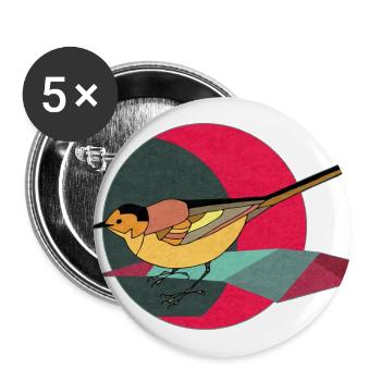 Bunter Vogel - Buttons groß 56 mm (5er Pack) - Weiß - Vorne