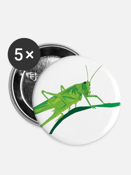 Heuschrecke Grashüpfer Insekt Vegetarier Geschenk - Buttons groß 56 mm (5er Pack) - Weiß
