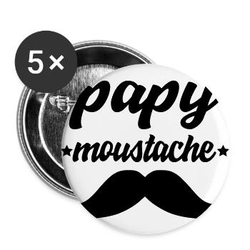 papy moustache - Lot de 5 grands badges (56 mm) - blanc - Devant