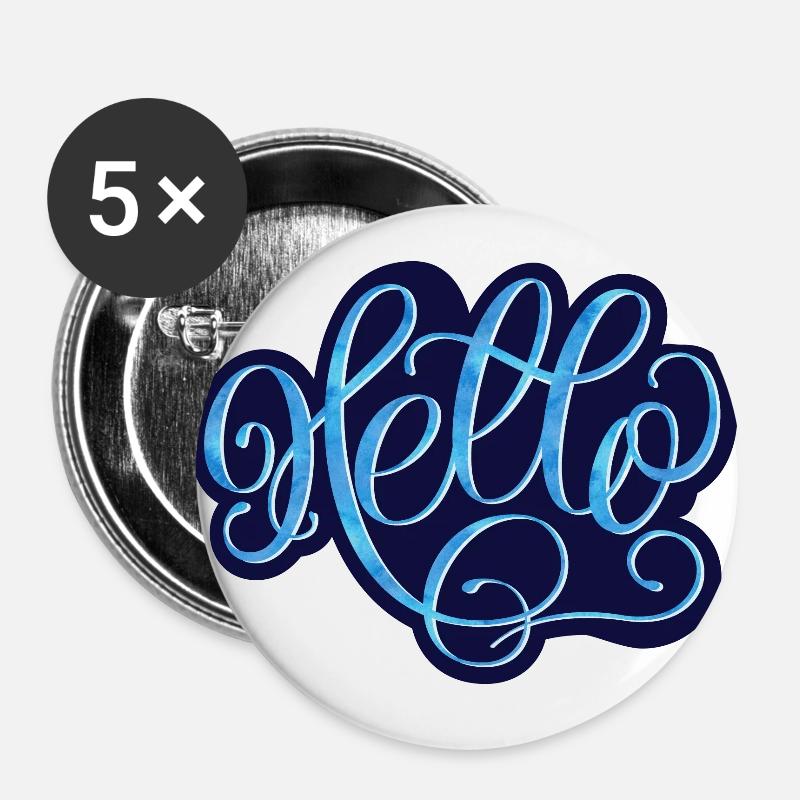 Hello - Buttons groß 56 mm (5er Pack) - Weiß