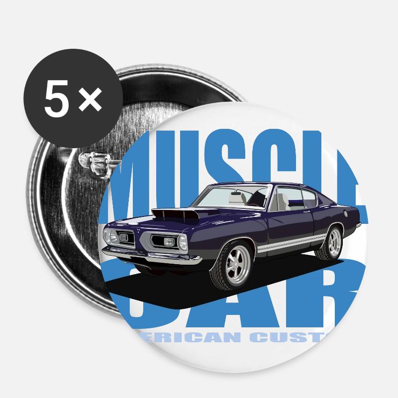 MuscleCar - Buttons groß 56 mm (5er Pack) - Weiß