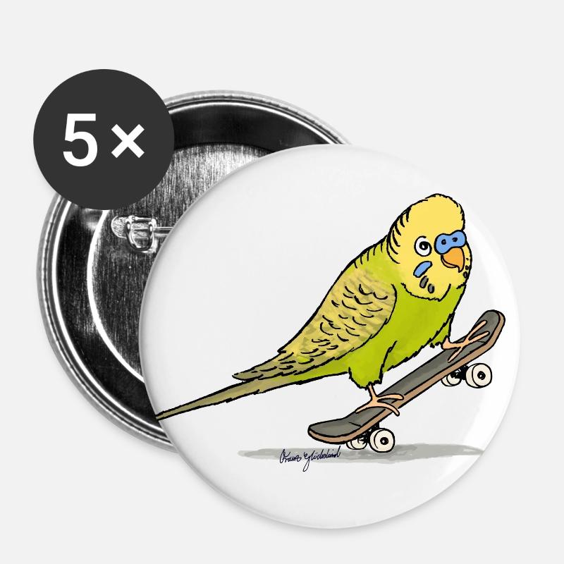 Budgie - Lot de 5 grands badges (56 mm) - blanc