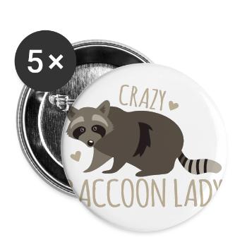 Dame de raton laveur fou Nouveau avec des ratons laveurs mignons - Lot de 5 grands badges (56 mm) - blanc - Devant