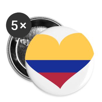 Kolumbien Herz; Heart Colombia - Buttons groß 56 mm (5er Pack) - Weiß - Vorne