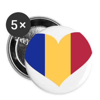 Rumänien Herz; Heart Romania - Buttons large 2.2''/56 mm (5-pack) - white - Front