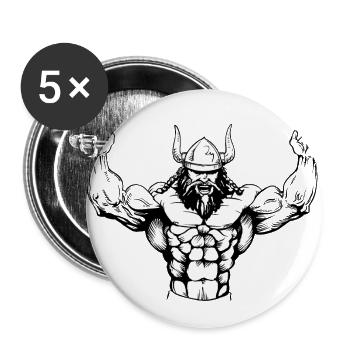 Salle de musculation Vikings Viking Bodybuilder - Lot de 5 grands badges (56 mm) - blanc - Devant