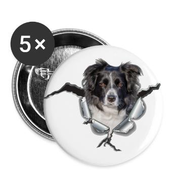Border Collie im *Metall-Loch* - Buttons groß 56 mm (5er Pack) - Weiß - Vorne