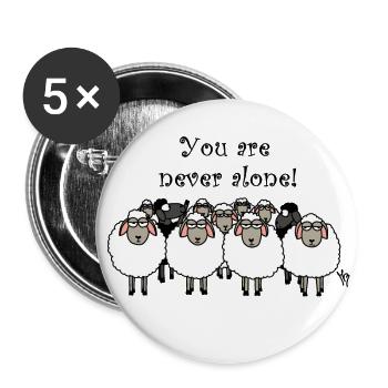 Du bist niemals alleine! schwarzes Schaf - Buttons groß 56 mm (5er Pack) - Weiß - Vorne