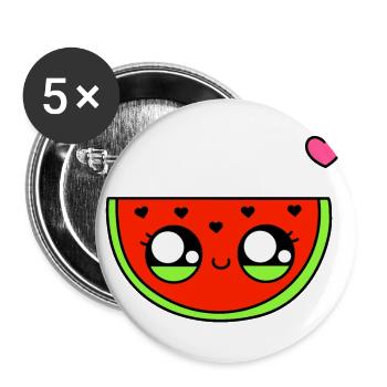 Kawaii Wassermelone mit Herz - Cute Watermelon - Buttons groß 56 mm (5er Pack) - Weiß - Vorne