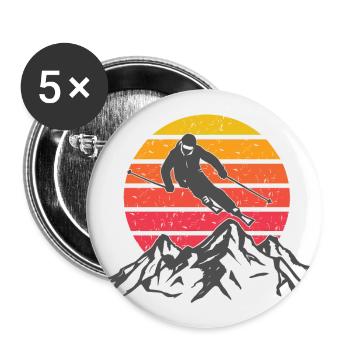 Ski sports d'hiver montagnes soleil - Lot de 5 grands badges (56 mm) - blanc - Devant