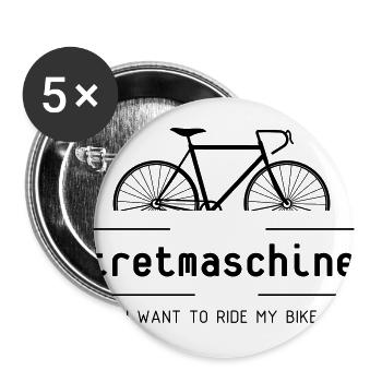 Tretmaschine oder auch Fahrrad genannt. - Buttons groß 56 mm (5er Pack) - Weiß - Vorne