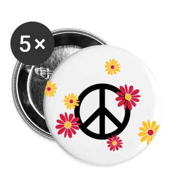 Peace Sign Flower Love flower power Valentine's Day - Buttons large 2.2''/56 mm (5-pack) - white - Front