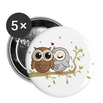Hiboux de bande dessinée amoureux - Lot de 5 grands badges (56 mm) - blanc - Devant