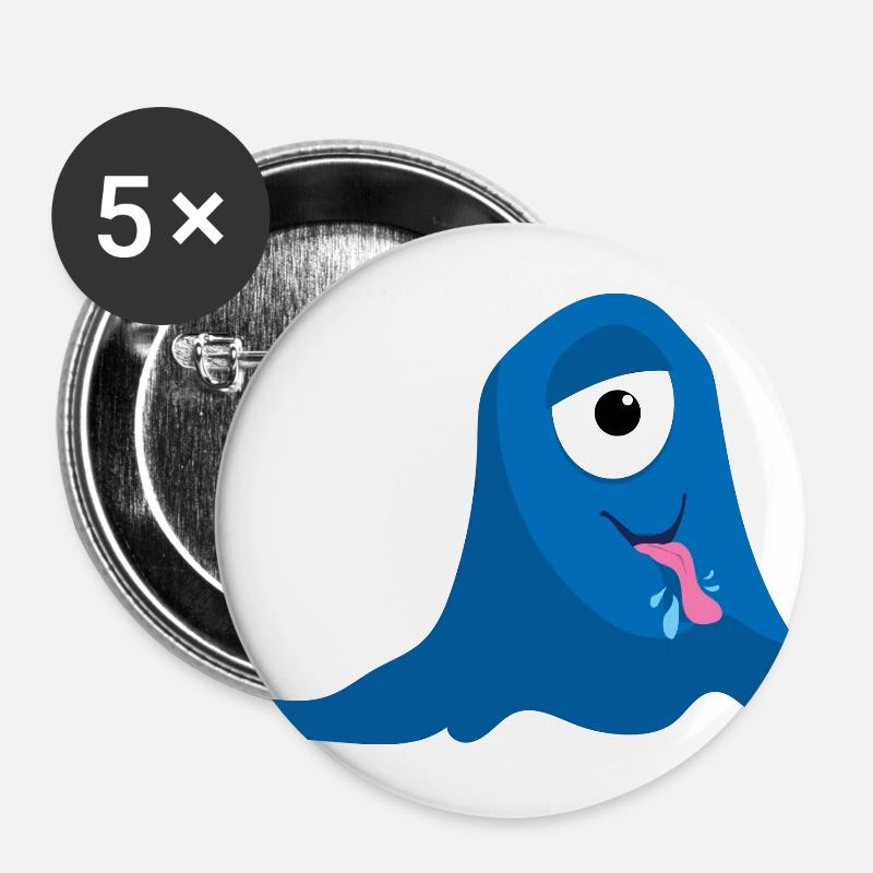 Blue One Eyed Monster - Buttons large 2.2''/56 mm (5-pack) - white