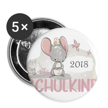 Schulkind 2018 Einschulung Maus Mädchen - Buttons groß 56 mm (5er Pack) - Weiß - Vorne