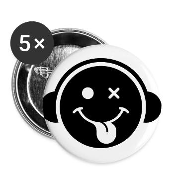 Lustiges Emoji mit Kopfhörern und Zunge, Geschenk - Buttons groß 56 mm (5er Pack) - Weiß - Vorne
