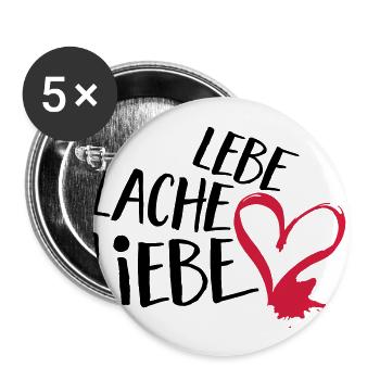 Lebe Lache Liebe | Valentinstag Geschenk - Buttons groß 56 mm (5er Pack) - Weiß - Vorne