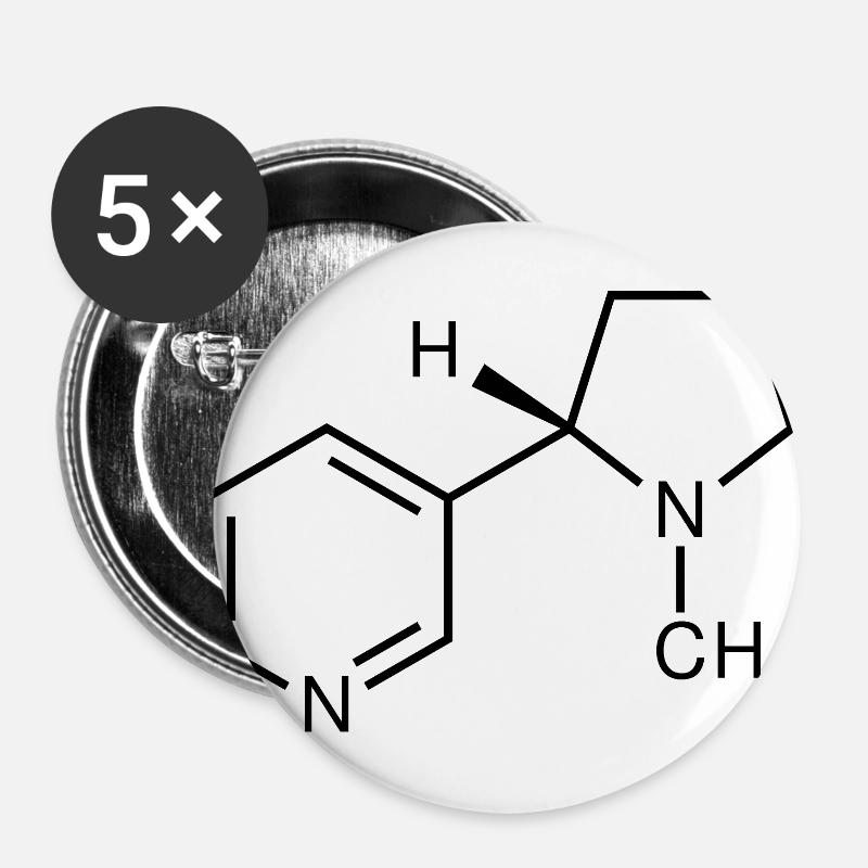 Nicotine Formule de structure Tabac Fumer Chimie - Lot de 5 grands badges (56 mm) - blanc