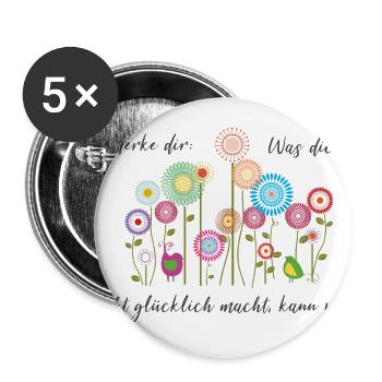 Motivations Spruch "kein Glück...kann weg" - Buttons groß 56 mm (5er Pack) - Weiß - Vorne