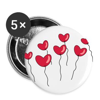Ballons en forme de cœur - Lot de 5 grands badges (56 mm) - blanc - Devant