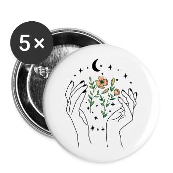 Notre terre, la nature, les fleurs, la lune et les étoiles - Lot de 5 grands badges (56 mm) - blanc - Devant
