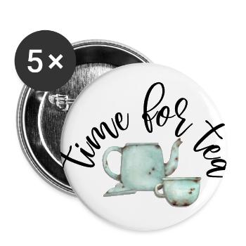 Time for Tea, Vintage Teapot and Cup - Buttons large 2.2''/56 mm (5-pack) - white - Front