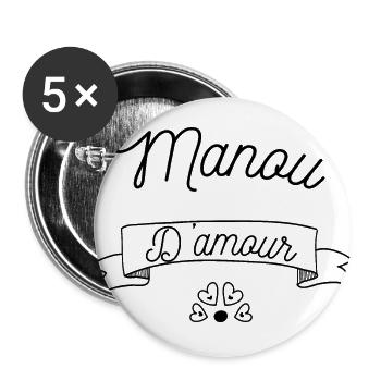 Manou d'amour, j'aime ma manou - Lot de 5 grands badges (56 mm) - blanc - Devant