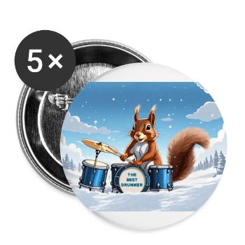 Squirrel plays drums - Buttons large 2.2''/56 mm (5-pack) - white - Front